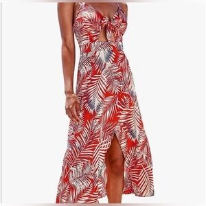 NWT Cupshe Red Palm-Print Tie-Front Dress size XL
